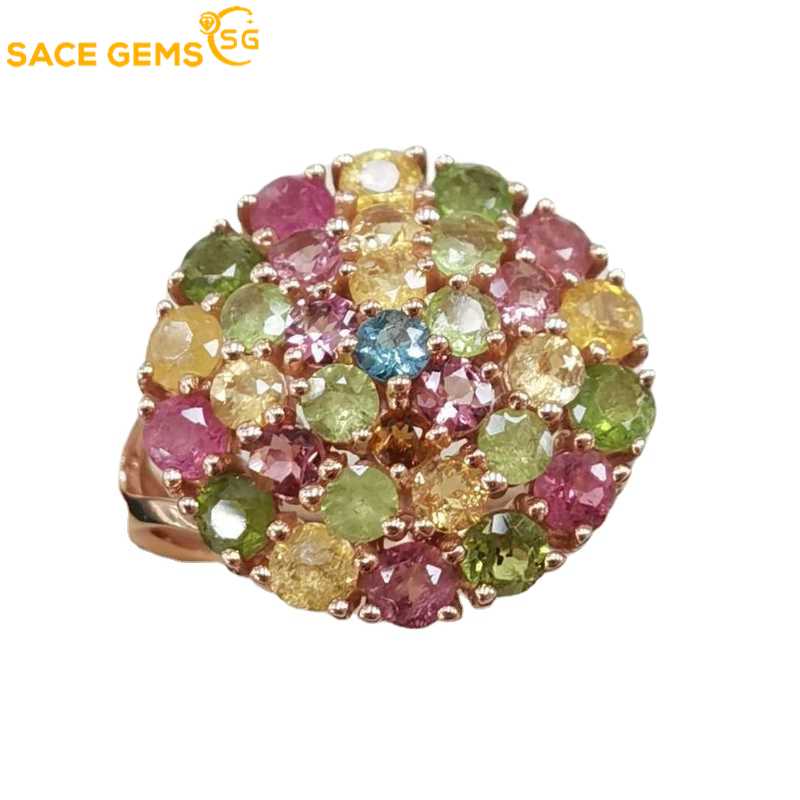 Sace Gems 925 Sterling Silver Tourmaline Gemstone Rings for Women Engagement Cocktail Party Fine Jewelry