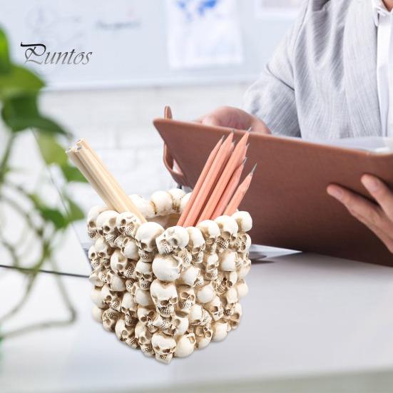 Держатель для ручек в форме черепа, органайзер для кистей для макияжа, большая вместимость, туалетный столик, офисный стол, ящик для хранения, украшение на Хэллоуин