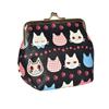 Cat-themed Pouch, Makeup Pouch, Clasp Closure, Small Accessory Case, Mini Pouch, Ki-198 (01 Black, Small)