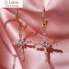 Trendy Rose Gold Color Cross Drop Earring for Women Inlaid Brilliant Cubic Zirconia Anniversary Party Jewelry