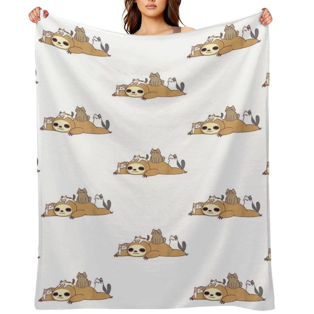 Ленивец Стопка Любит Котиков Смешной Милый Ленивый Ленивец и Кошачий Плед Постельное белье Мягкие Декоративные Пледы