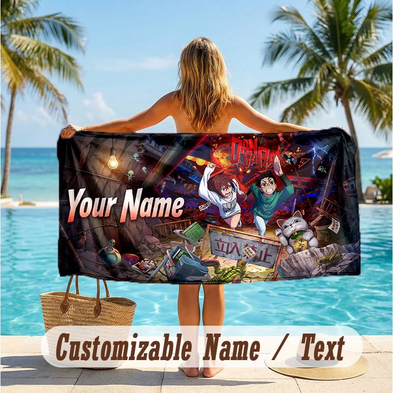 Custom Text Beach Towel, Soft Absorbent Swimming Multi-use TowelDandadan
