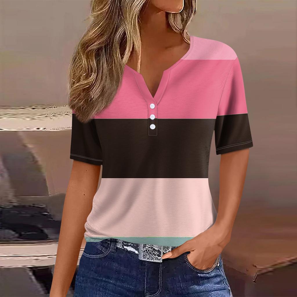 Женский модный повседневный топ с v-образным вырезом и коротким рукавом с геометрическим принтом