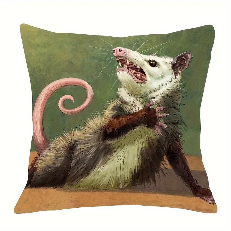 Vikama American Vintage Animal Cushion Cover Playful Possum Square Cushion Cover Home Decor Trendy Cushion Cover