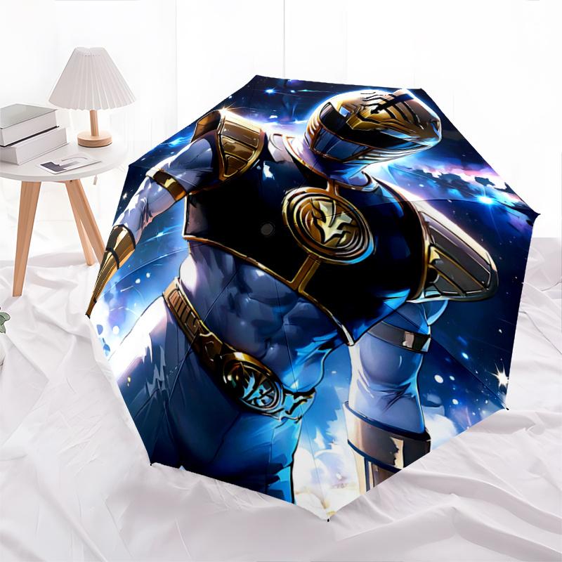 1pc Blue Ranger in Space Pattern Umbrella, Fashionable, Personalized, High-Value Folding Umbrella, a Must-Have for Summer, 8-Rib Durable Iron Fra