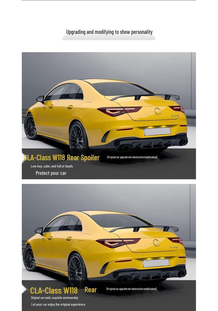 Совместимо с Mercedes-Benz CLA-Class W118 Модель 19+, A-Class, C-Class, GLA 35/45 Большой задний спойлер с отверстиями для сверления и креплением на болты.