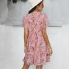Spring Print Women Short Sleeve V Neck Floral Summer Chiffon Dress