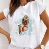 Summer Printed round Neck T-shirt for Girls Women's Casual Short Sleeve Top Aesthetic