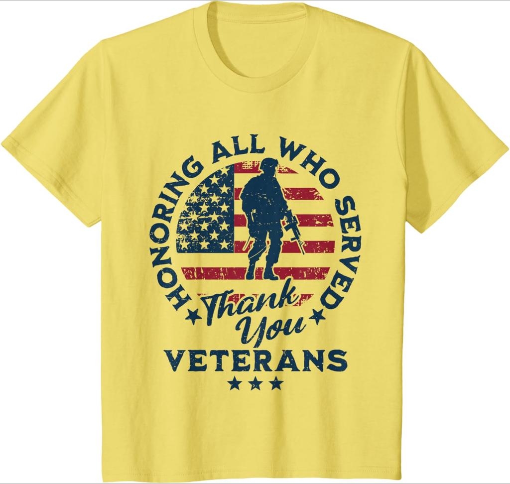 Honoring All Who Served Thank You Veterans Day US Veterans pattern design100 cotton Oneck casual printed Unisexs Tshirt