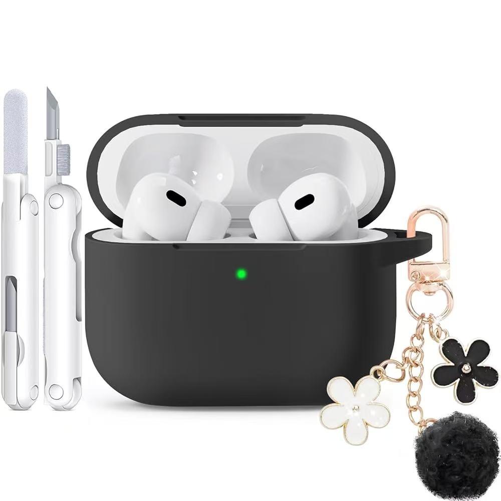 Silicone case for AirPods 1/2, comes with a shiny keychain and cleaning kit