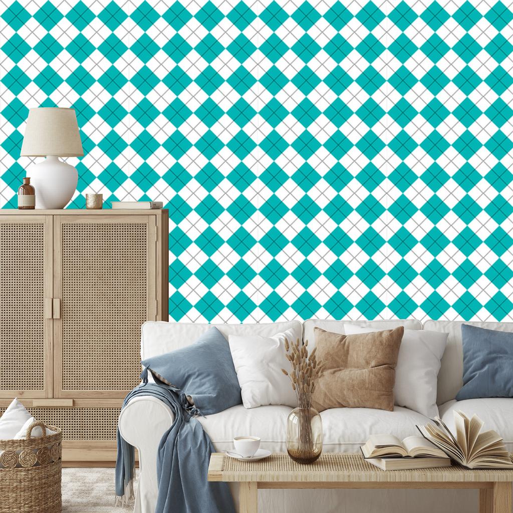 Wallpaper Basic Retro Checkered Turquoise and White 50x1000