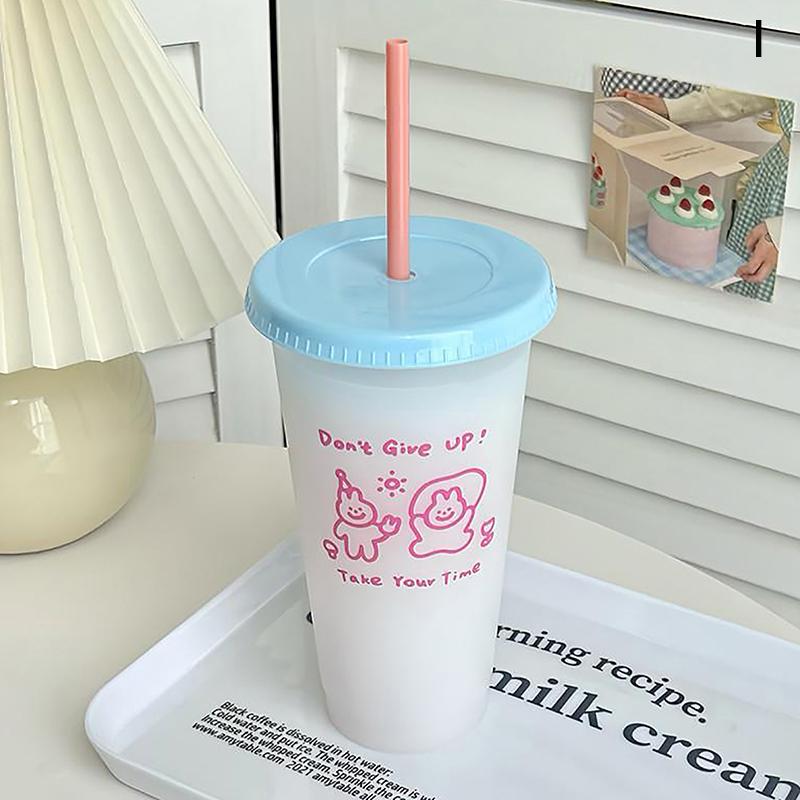 Kawaii стакан для воды с крышкой и соломинкой для кофе, сока, молока, чая, симпатичная пластиковая бутылка для воды, портативная многоразовая бутылка для питья, не содержит BPA