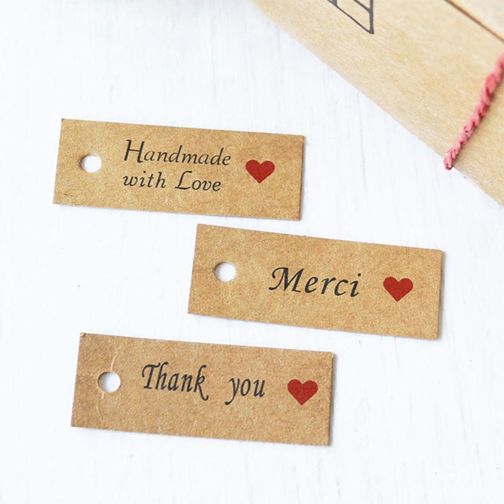 Ornament Enclose 10M Strings Kraft Paper “Merci” Labels Thank You Hanging Tags Handmade With Love