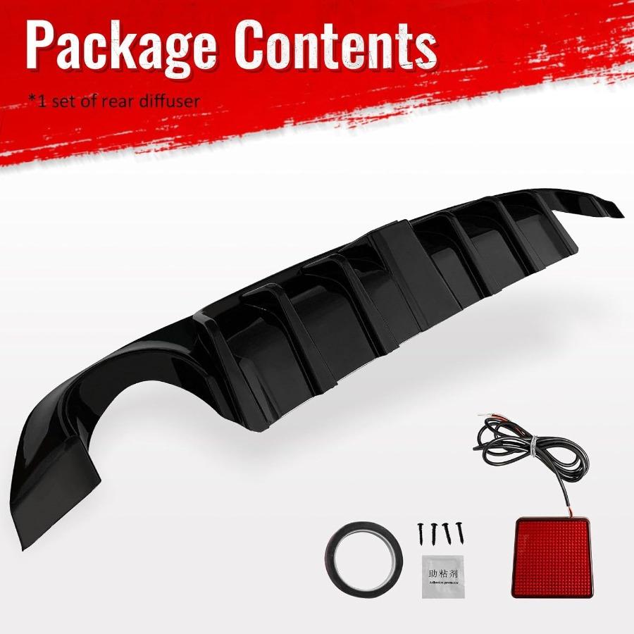 Задний диффузор, совместимый с 20182025 Infiniti Q50, глянцевый черный PP, накладка на задний бампер, губа, диффузор, спойлер, комплект сплиттеров с кронштейном