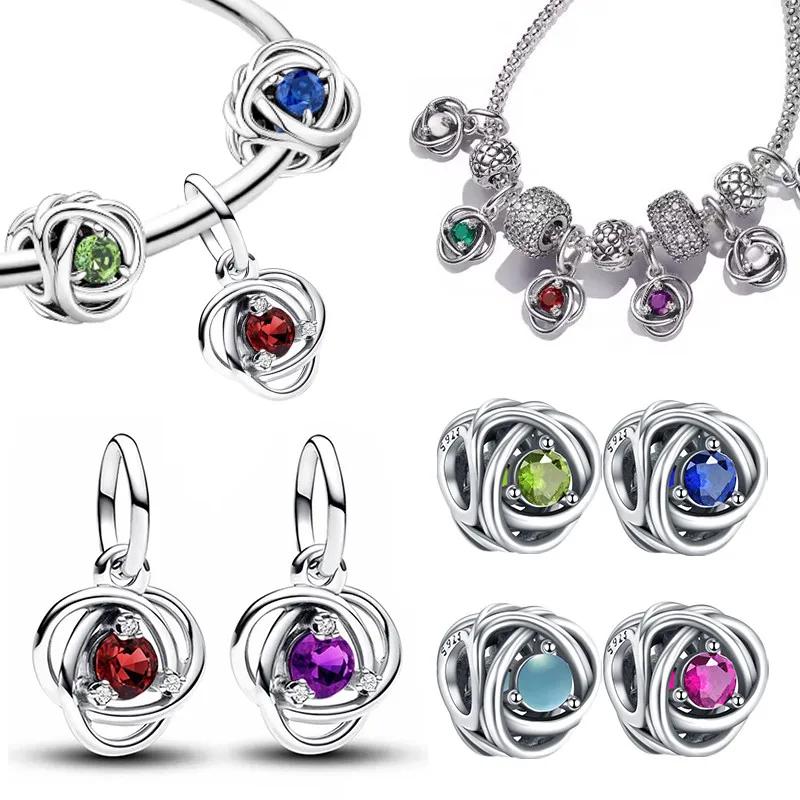 Медные twelve month birthstone сердце вечность шармы бусины кулон подходят к оригинальному браслету для женщин тонкие ювелирные изделия