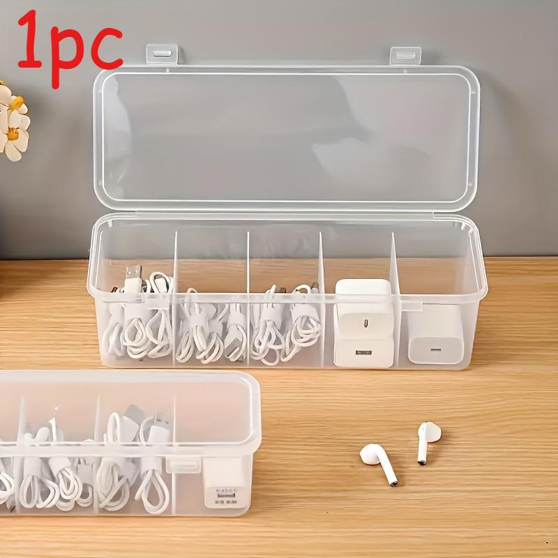 Large-capacity Covered Cable Gemstoneent Box, 5 Compartments - A Space-saving Desktop Storage Solution for Offices and Homes.
