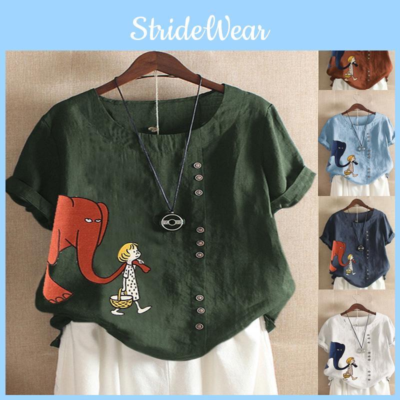 Женские мультяшные топы с цветочным принтом, летние свободные блузки, футболки больших размеров