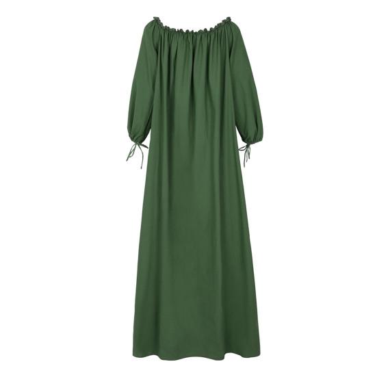 Женское платье с наклонным вырезом и длинными рукавами-фонариками, свободный однотонный плиссированный длинный пляжный халат макси для отдыха
