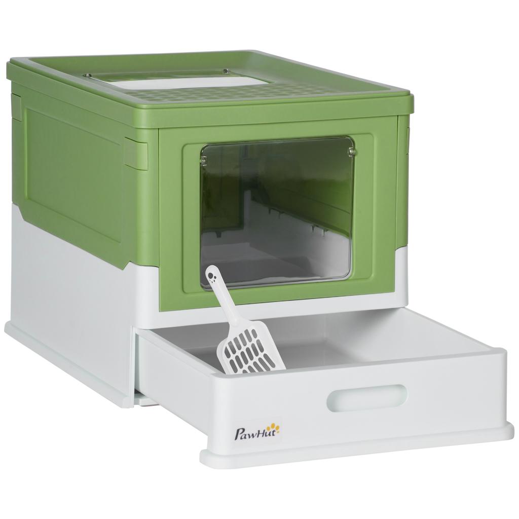 Hooded Cat Litter Box, Portable Pet Toilet, with Scoop, Front Entry - Emerald Green