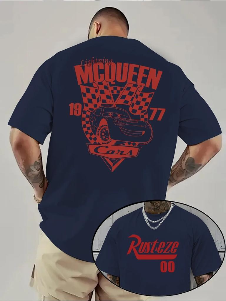 Мужская футболка Disney Car Lightning McQueen, 100% чистый хлопок, короткий рукав, модный и высококачественный мужской топ