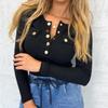 Autumn New Women's Long-sleeved Casual Button T-shirt Large Size Thin Solid Color Top