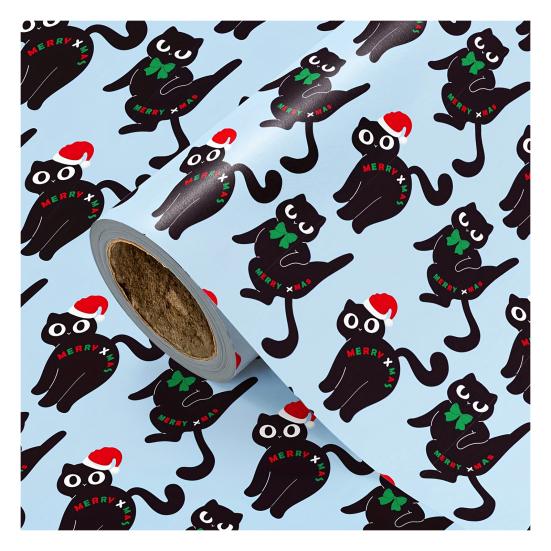 Christmas Cat Wrapping Paper 16.4 Ft Cute Black Cats Gift Wrap Roll Holiday Gift Wrap for Boys Girls Cat Lovers Christmas Party