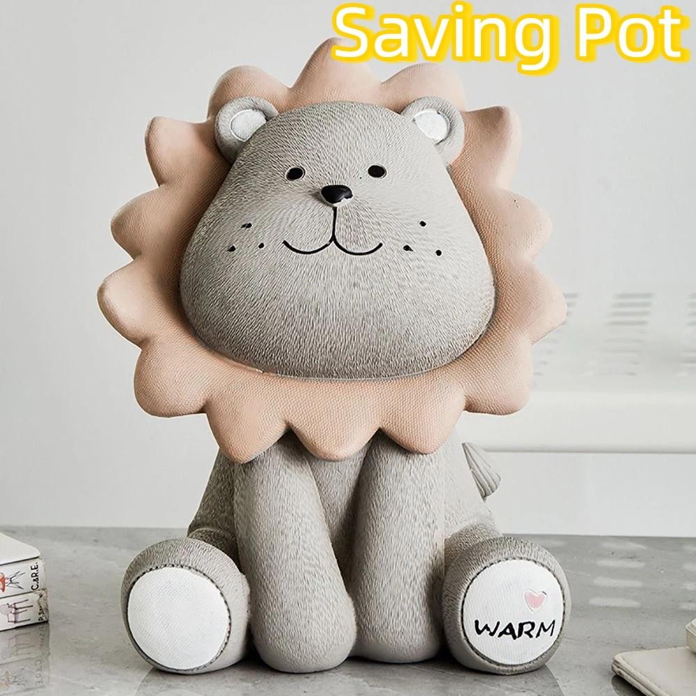 Nordic Style Lion Money Box Resistant Fall Saving Box Animal Figurines Piggy Bank Children Use