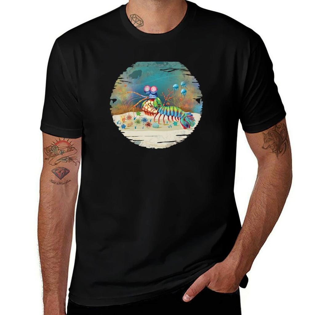 Peacock Unisextis Shrimp Tshirt Casual Minimalist Short Sleeve Top