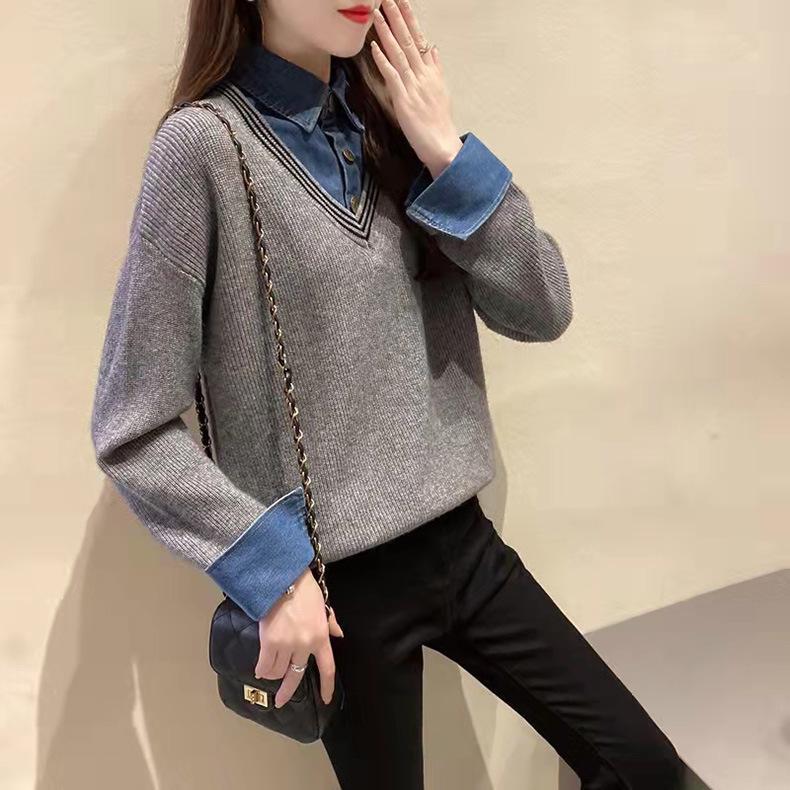 Женский свитер 2023, весенний новый свободный пуловер, вязаный свитер с длинным рукавом для женщин