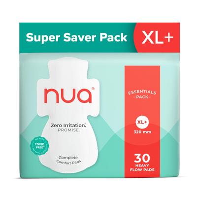 Nua Ultra Safe| 30 для обильных выделений -XL+ | СУПЕР ЭКОНОМИЧНАЯ УПАКОВКА | Прокладка, не пропускающая протечки и не содержащая токсинов (Пакет из 30)