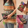 Women Handbag Purse Retro Embroidered Phone Coin Storage Zipper Bag with Tassel