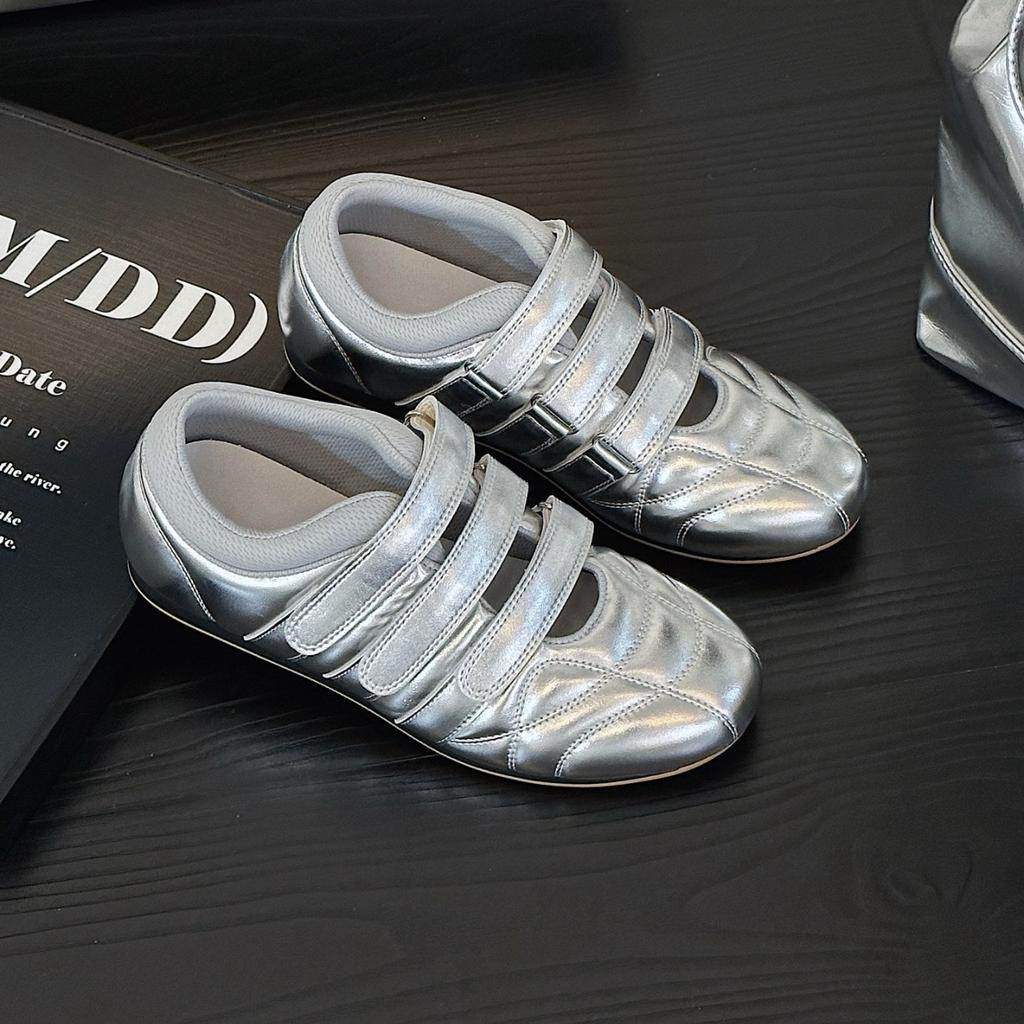 ~ Ретро немецкие тренировочные туфли женские туфли-балетки на липучке с круглым носком повседневные спортивные белые туфли женская обувь