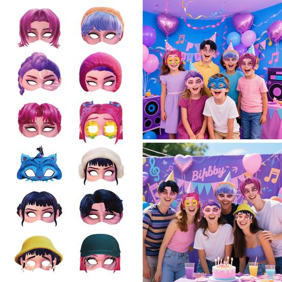 12 шт. Бумажная маска на пол-лица для косплея с регулируемым ремешком для вечеринки на Хэллоуин, карнавалов, баров, аксессуар