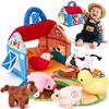 Hahaland Baby Toys 6-12 Months - Plush Farm with 6 Interactive Animals and Soft Folding Barn - Montessori Toy for 6-Month-Old Babies - Original Gift