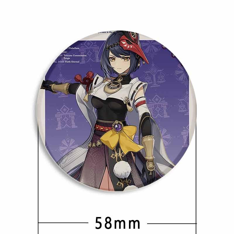 58 мм аниме Genshin Impact значки Yae Miko Xiao Zhongli, эмалированные булавки, мультяшная пуговица, брошь, украшение на грудь для рюкзаков, подарки для фанатов