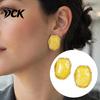 Minimalist Geometric Ear Jewelry 1 Pair Natural Healing Stone Stud Earrings for Women, Gold Elegant Commuter Accessories Plated Oval Resin Earrings,