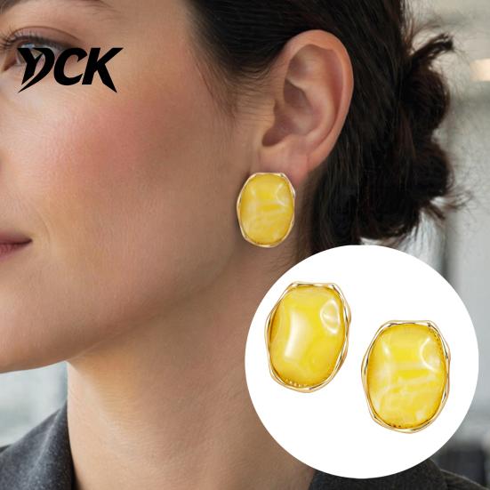 Minimalist Geometric Ear Jewelry 1 Pair Natural Healing Stone Stud Earrings for Women, Gold Elegant Commuter Accessories Plated Oval Resin Earrings,