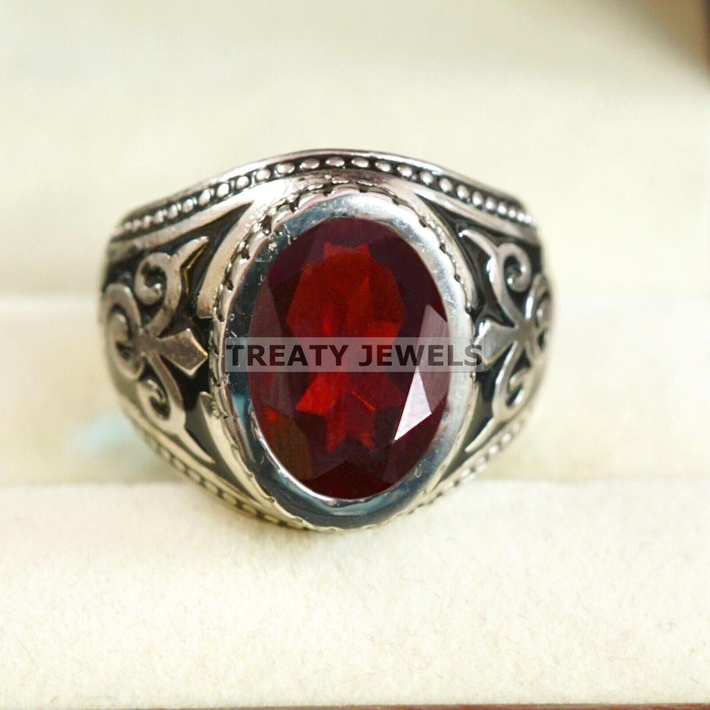 Garnet Oval Cut Gemstone With 925 Sterling Silver Ring For Men's #B88 JL375671415355