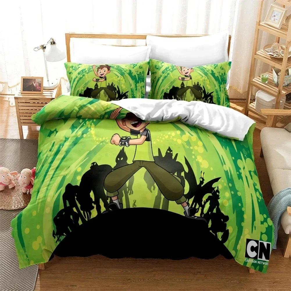3D Cartoon Ben10 Duvet Cover with Pillow Cover Bedding Set Printed Bed Set With Pillowcase Soft Queen King Size Bedclothes Home