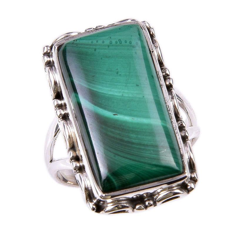 Кольцо из стерлингового серебра 925 пробы с натуральным малахитом, размер 6 i0l21