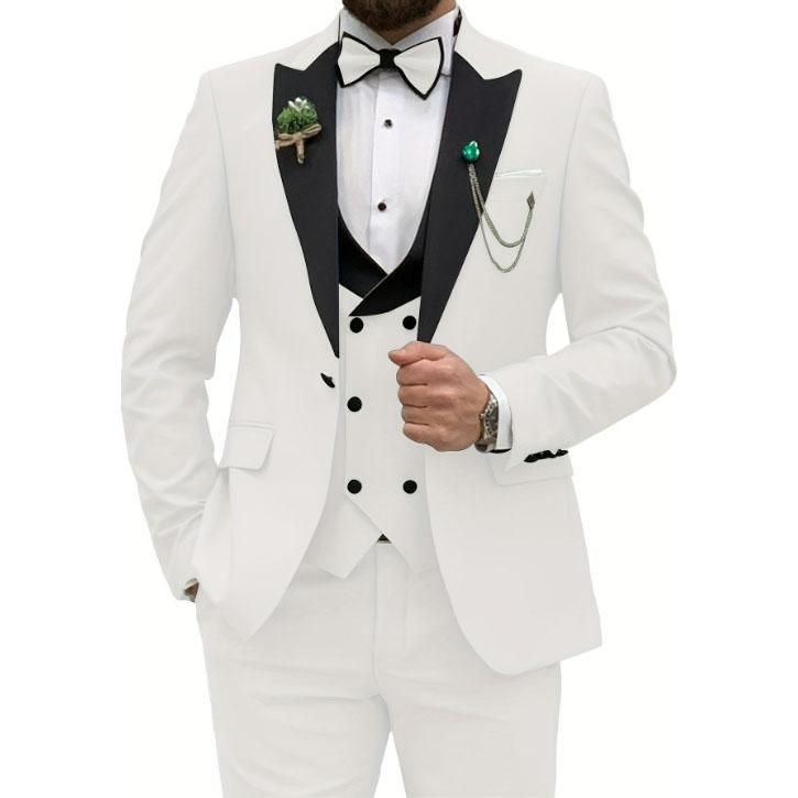 3 шт. Мужские костюмы королевского синего цвета, приталенный двубортный костюм для свадьбы, выпускного вечера, деловой вечеринки(Блейзер Жилет Брюки)