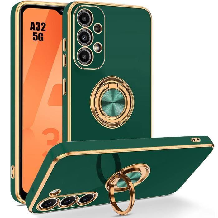 Coque de protection - BOOLING - pour Samsung Galaxy A32 5G - Silicone - Antichoc - Anneau rotatif - Vert nuit