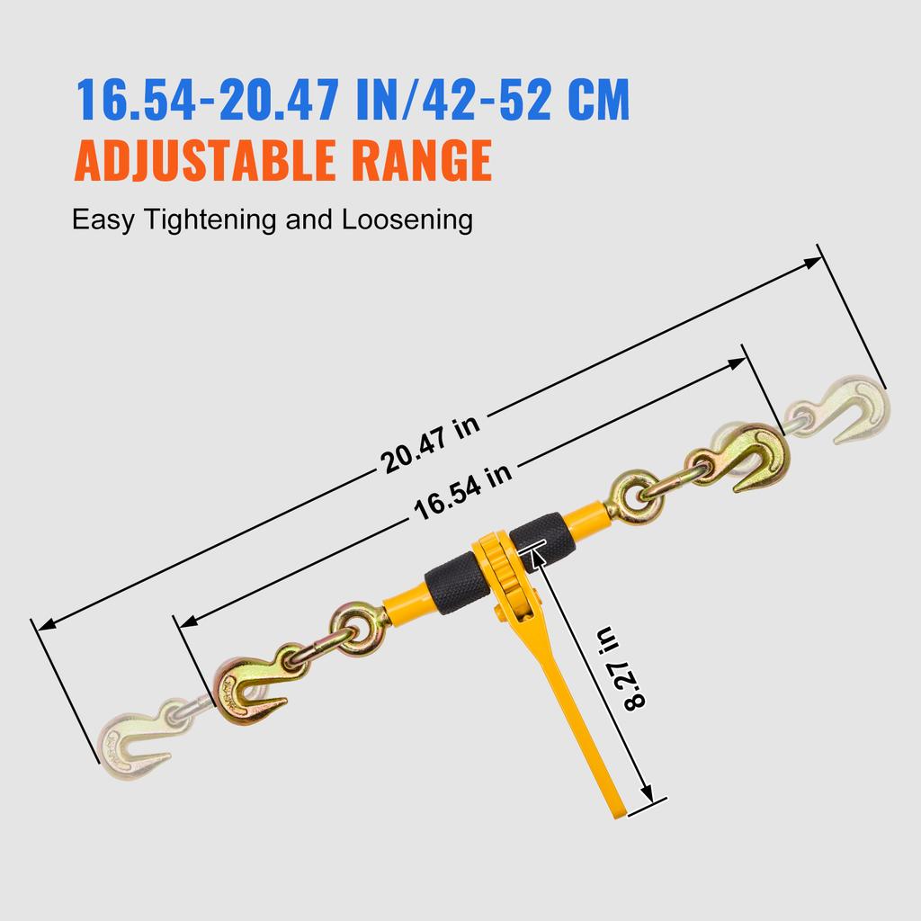 SucceBuy 2/4pcs Ratchet Chain Binders 1/4"-5/16" Load Binder with 2 Hooks Tie Downs Tow Chain for Flatbed Trailer Transport