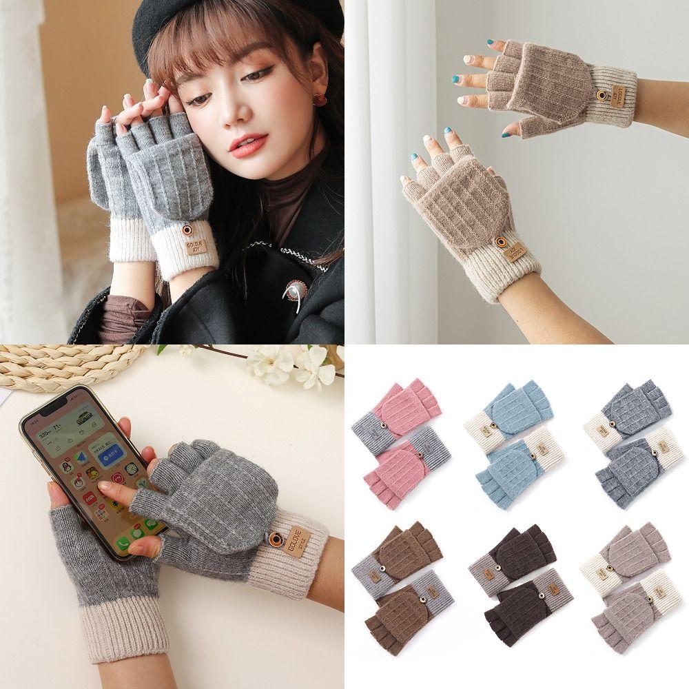 Thicken Winter Gloves Knitted Wool Glove Bracers Casual Finger Gloves for Woman Winter Warm