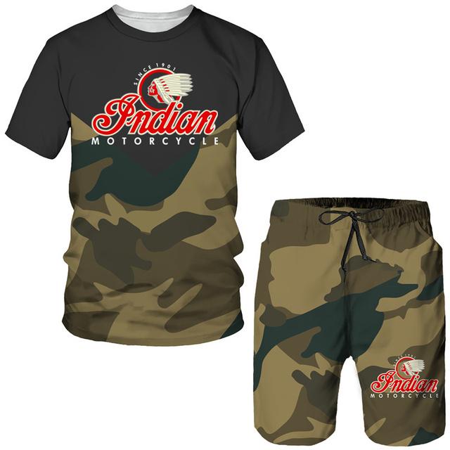 Летний комплект с камуфляжным принтом, костюм в стиле хип-хоп, Harajuku, спортивный комплект из 2 предметов, спортивная одежда большого размера, футболка, пляжные шорты, одежда для мужчин