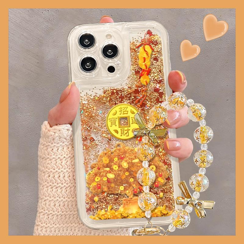 Подходит для Apple 15pro Чехол для телефона с переливающимся песком с 16 мелкими отверстиями, Противоударный 14/13 Новогодний Прозрачный 12