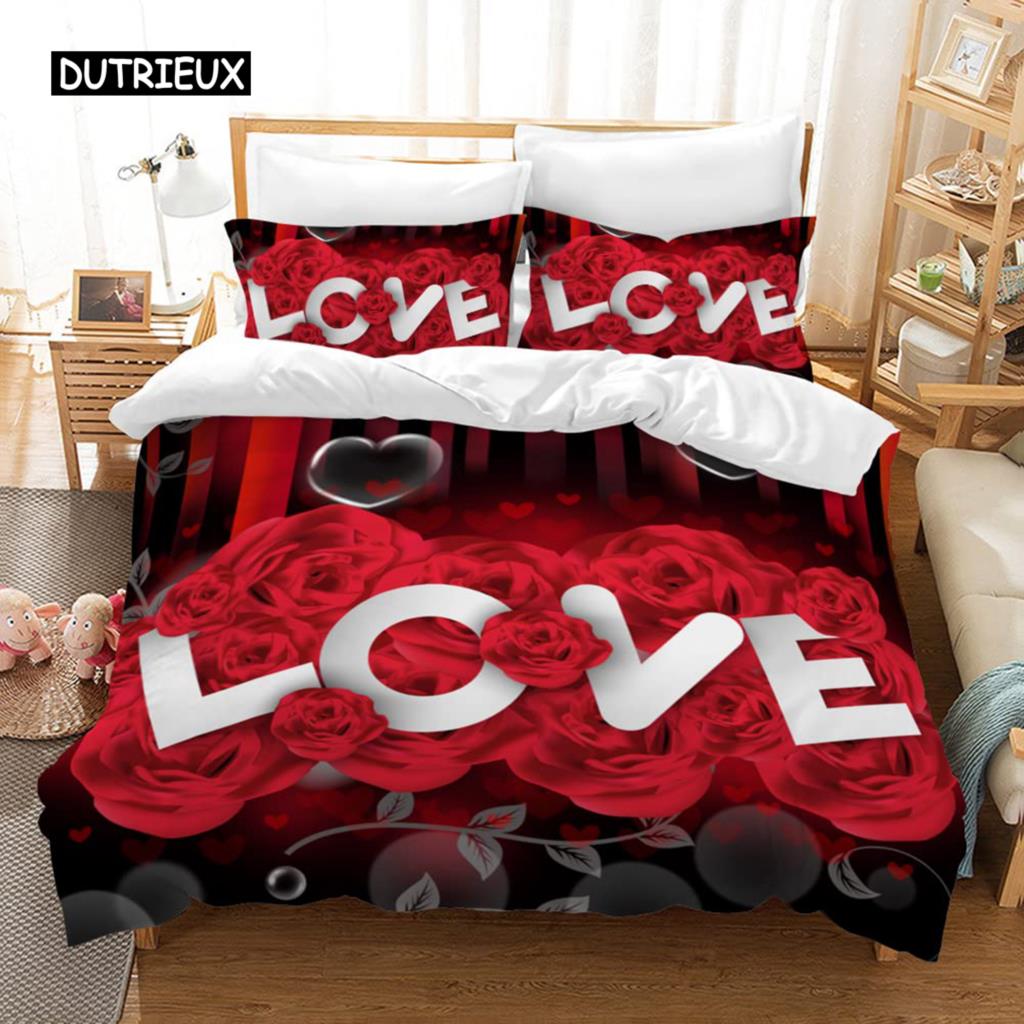 Комплект постельного белья с изображением розы, двуспальная кровать размера Queen, комплект постельного белья из микрофибры на День святого Валентина, повседневный комплект постельного белья из полиэстера на День матери