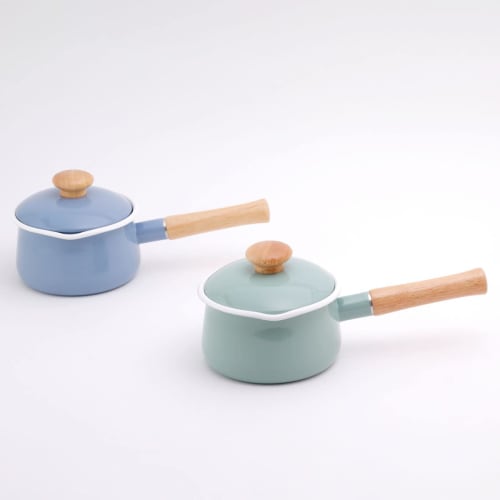Эмалированный молочник Fuji с крышкой, 15 см, подходит для прямого нагрева/индукции, мятно-зеленый, эмалированный сотейник с длинной ручкой