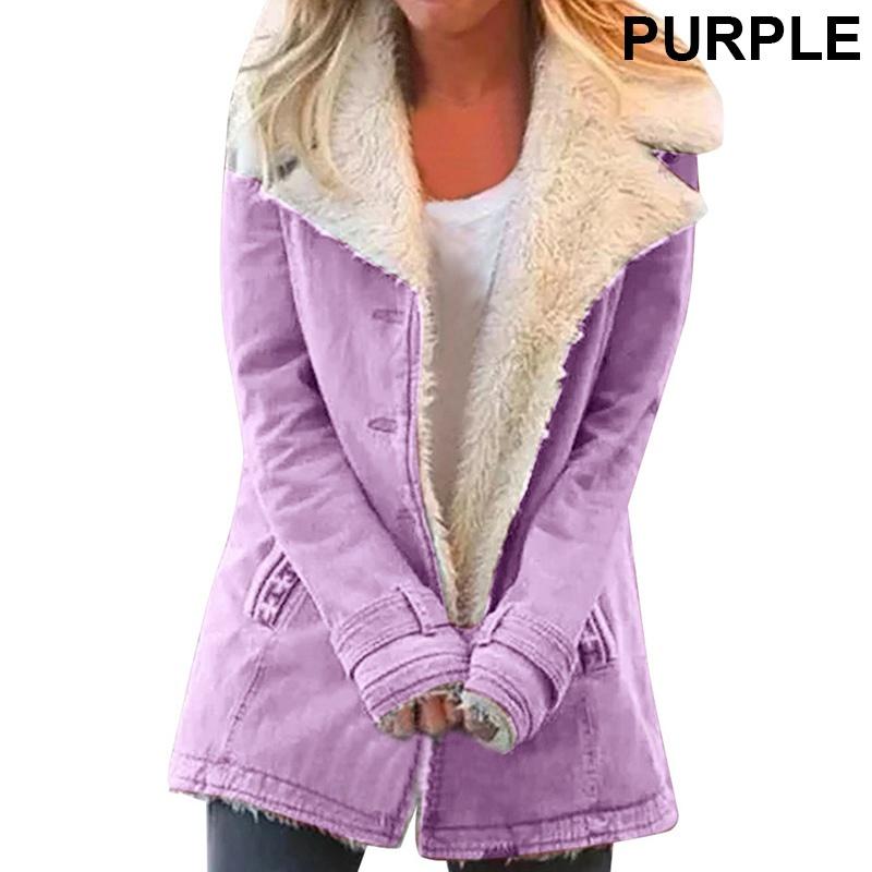 Женские осенне-зимние теплые куртки с отложным воротником на подкладке из искусственного меха, женская мода, толстые куртки с лацканами, верхняя одежда с пуговицами, большие размеры