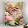 Cute Pomeranian with Pink Flowers Patterned tapestry for bedroom and living room home decor
